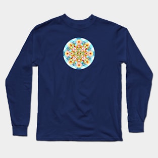 Blue Gingham Pastel Mandala Long Sleeve T-Shirt